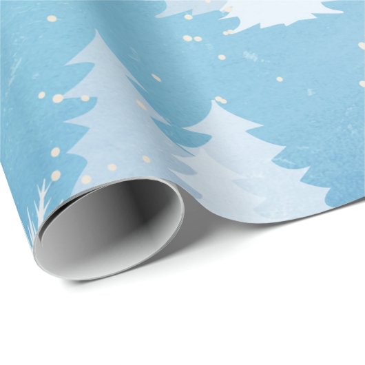 Sneeuwvlokken en met sneeuw bedekte bomen Inpakpap Cadeaupapier (Rol Hoek)