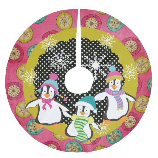 Sneeuwvlokken en orbs Penguins Holiday Tree Skirt Kerstboom Rok (Voorkant)