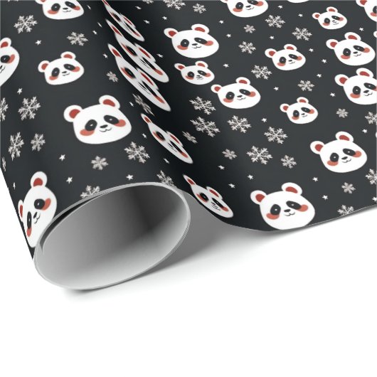 Sneeuwvlokken en Panda Kerstmis Cadeaupapier (Rol Hoek)