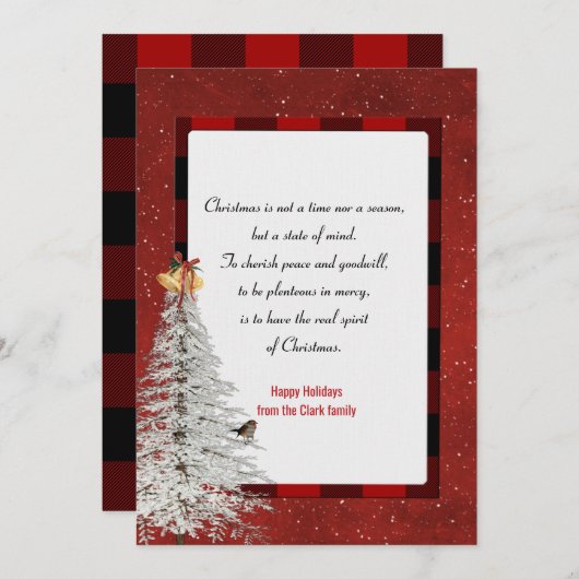 sneeuwvlokken en pijnbomen met Kerstmis op gebloed Feestdagenkaart (Voorkant / Achterkant)