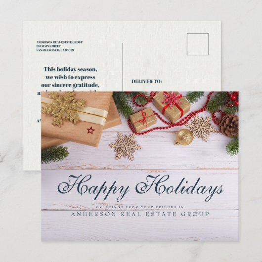 Sneeuwvlokken en pijnbomen  | Rustic Holiday Greet Briefkaart (Voorkant / Achterkant)