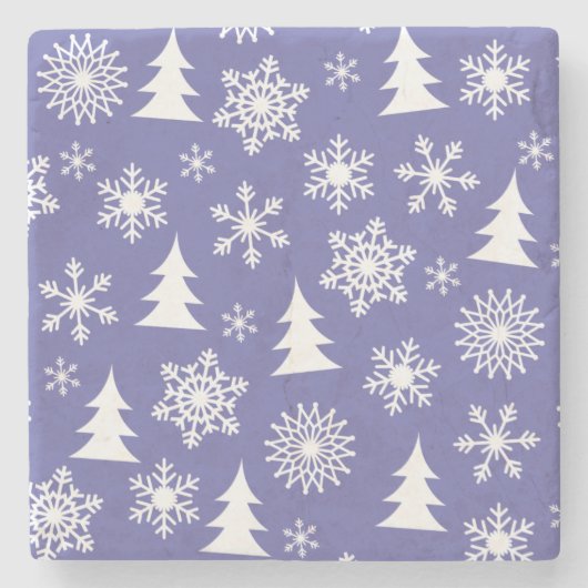 Sneeuwvlokken en Pine Trees Pattern Stenen Onderzetter (Voorkant)