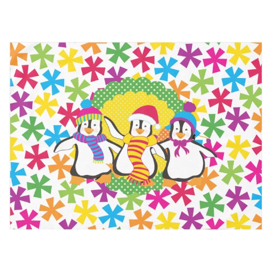 Sneeuwvlokken en pinguïns Winter Holiday Tableclot Tafelkleed (Voorkant (Horizontaal))