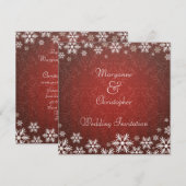Sneeuwvlokken en Rode Damask Wedding Kaart (Voorkant / Achterkant)