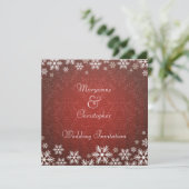 Sneeuwvlokken en Rode Damask Wedding Kaart (Staand voorkant)