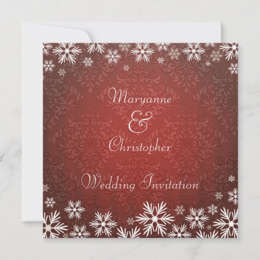Sneeuwvlokken en Rode Damask Wedding Kaart (Voorkant)