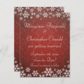 Sneeuwvlokken en Rode Damast Bewaar de Datum Kaart (Voorkant / Achterkant)