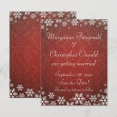 Sneeuwvlokken en Rode Damast Save the Date Kaart (Voorkant / Achterkant)