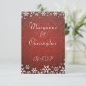 Sneeuwvlokken en RSVP Rood Damask Wedding RSVP (Staand voorkant)