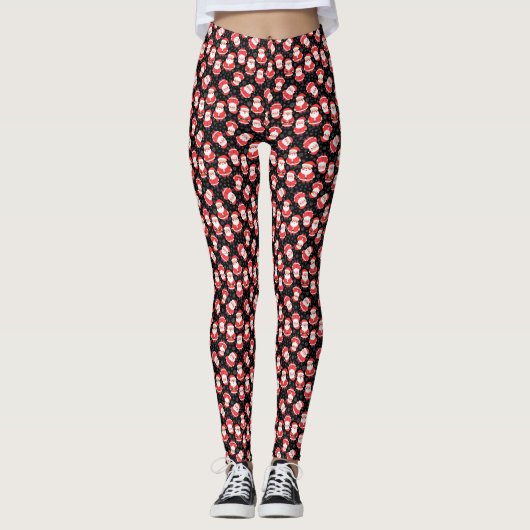 Sneeuwvlokken en Santa Novelty Black Christmas Par Leggings (Voorkant)