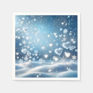Sneeuwvlokken en Sneeuw Hartjes tegen Winterhemel Servet