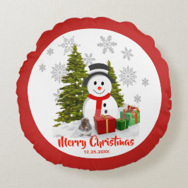 Sneeuwvlokken en Sneeuwmannen Prettig Kerstfeest H Rond Kussen