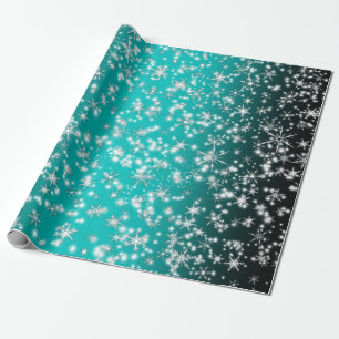 Sneeuwvlokken en sparken boven Turquoise Light Cadeaupapier