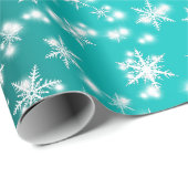 Sneeuwvlokken en sparken boven Turquoise Light Cadeaupapier (Rol Hoek)