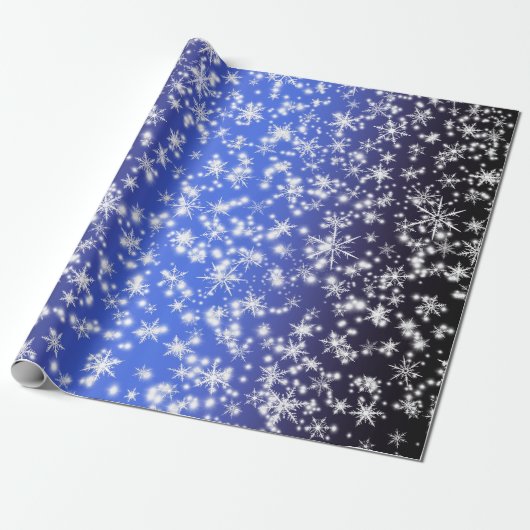 Sneeuwvlokken en Sparkles boven Navy Blue Light Cadeaupapier (Uitgerold)