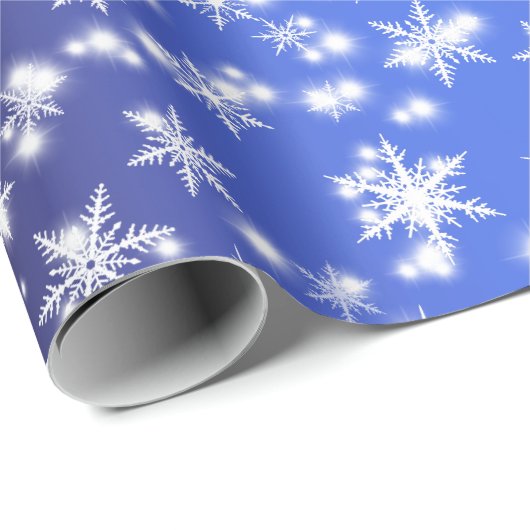 Sneeuwvlokken en Sparkles boven Navy Blue Light Cadeaupapier (Rol Hoek)