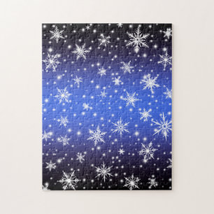 Sneeuwvlokken en Sparkles boven Navy Blue Light Legpuzzel