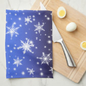 Sneeuwvlokken en Sparkles boven Navy Blue Light Theedoek (Quarter Fold)