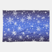 Sneeuwvlokken en Sparkles boven Navy Blue Light Theedoek (Horizontaal)