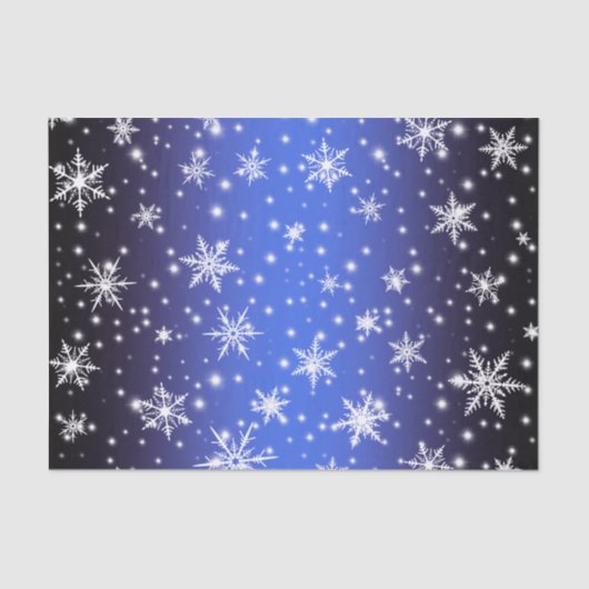 Sneeuwvlokken en Sparkles boven Navy Blue Light Tissuepapier (Voorkant)