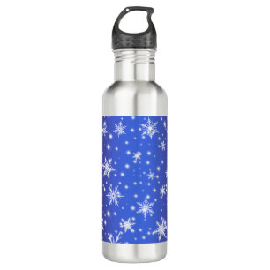 Sneeuwvlokken en Sparkles boven Navy Blue Light Waterfles