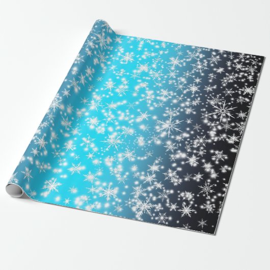 Sneeuwvlokken en Sparkles over Blue Light Cadeaupapier (Uitgerold)