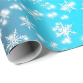 Sneeuwvlokken en Sparkles over Blue Light Cadeaupapier (Rol Hoek)