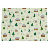 Sneeuwvlokken en sparren cadeau tas groot cadeauzakje (Voorkant)