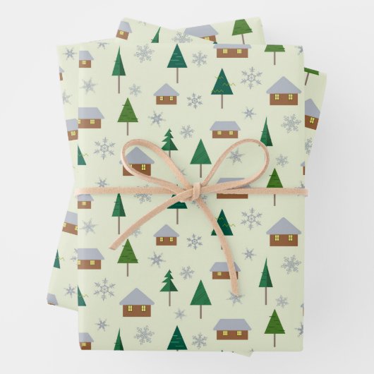 Sneeuwvlokken en sparren inpakpapier (In situ)