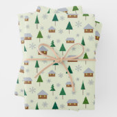 Sneeuwvlokken en sparren inpakpapier vel (In situ)