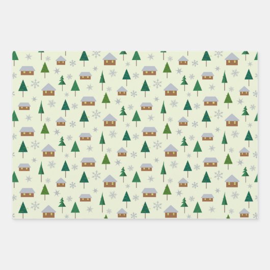 Sneeuwvlokken en sparren inpakpapier vel (Voorkant)