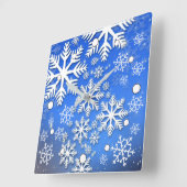 Sneeuwvlokken en Stars Blue en White Design Vierkante Klok (Hoek)