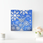 Sneeuwvlokken en Stars Blue en White Design Vierkante Klok (Huis)