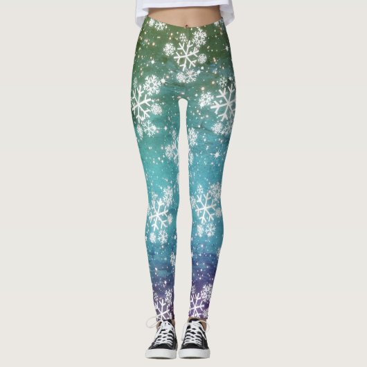 Sneeuwvlokken en sterren (bewerkbaar) leggings (Voorkant)