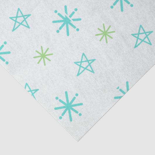 Sneeuwvlokken en sterren Blauw Groen Kerstmis Tissuepapier (Detail)