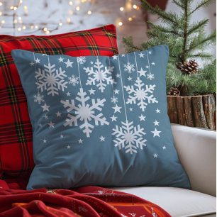 Sneeuwvlokken en sterren kussen, blauw kussen