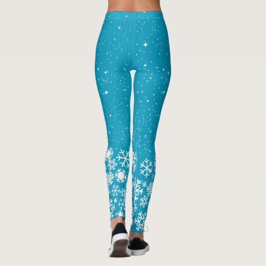 Sneeuwvlokken en sterren op blauw of in kleur leggings (Achterkant)