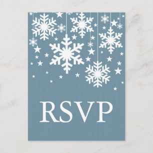 Sneeuwvlokken en sterren RSVP-Briefkaart, blauw Uitnodiging Briefkaart