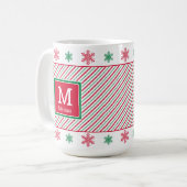 Sneeuwvlokken en strepen Monogram Kerst Mok (Voorkant links)