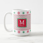 Sneeuwvlokken en strepen Monogram Kerst Mok (Links)