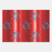 Sneeuwvlokken en strepen Rood en Blauw Kerstmis Inpakpapier Vel (Voorkant 2)