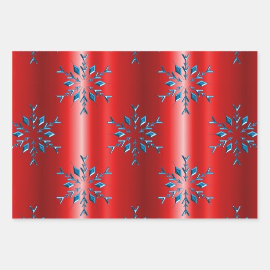 Sneeuwvlokken en strepen Rood en Blauw Kerstmis Inpakpapier Vel (Voorkant 2)