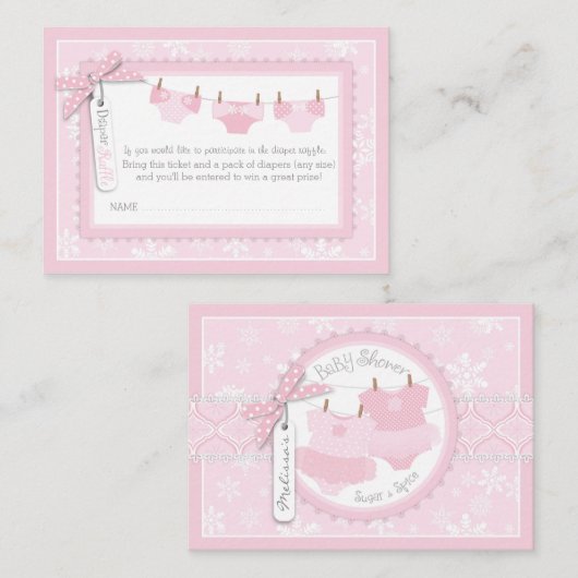 Sneeuwvlokken en Tutu Luier Raffle Ticket Informatiekaartje (Voorkant / Achterkant)