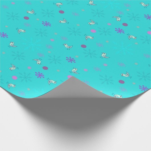 Sneeuwvlokken en vogels_Aqua Cadeaupapier (Hoek)