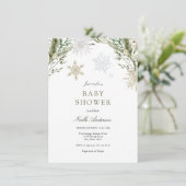 Sneeuwvlokken en Winter Greenery Baby shower Kaart (Staand voorkant)