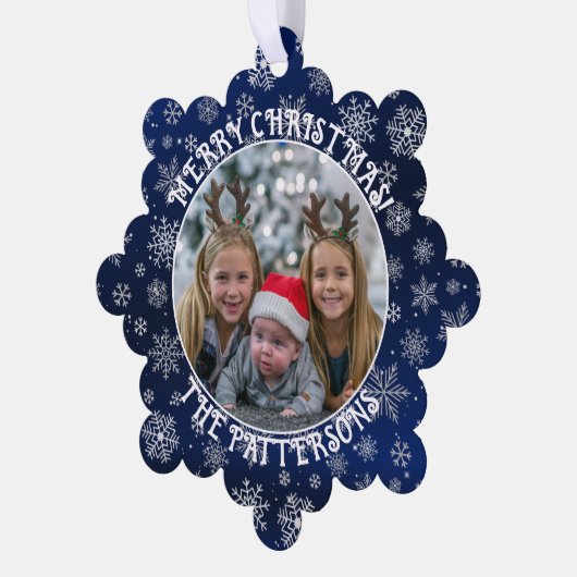 Sneeuwvlokken Familie Foto Blauw Papier Ornament K (Links)