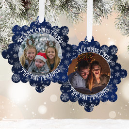 Sneeuwvlokken Familie Foto Blauw Papier Ornament K