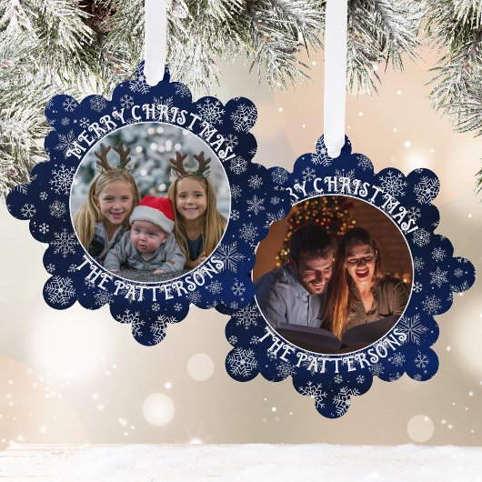 Sneeuwvlokken Familie Foto Blauw Papier Ornament K