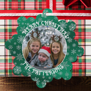 Sneeuwvlokken Familie Foto Groenboek Ornament Kaar Kaart