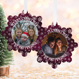 Sneeuwvlokken Familie Foto Rood Papier Ornament Ka